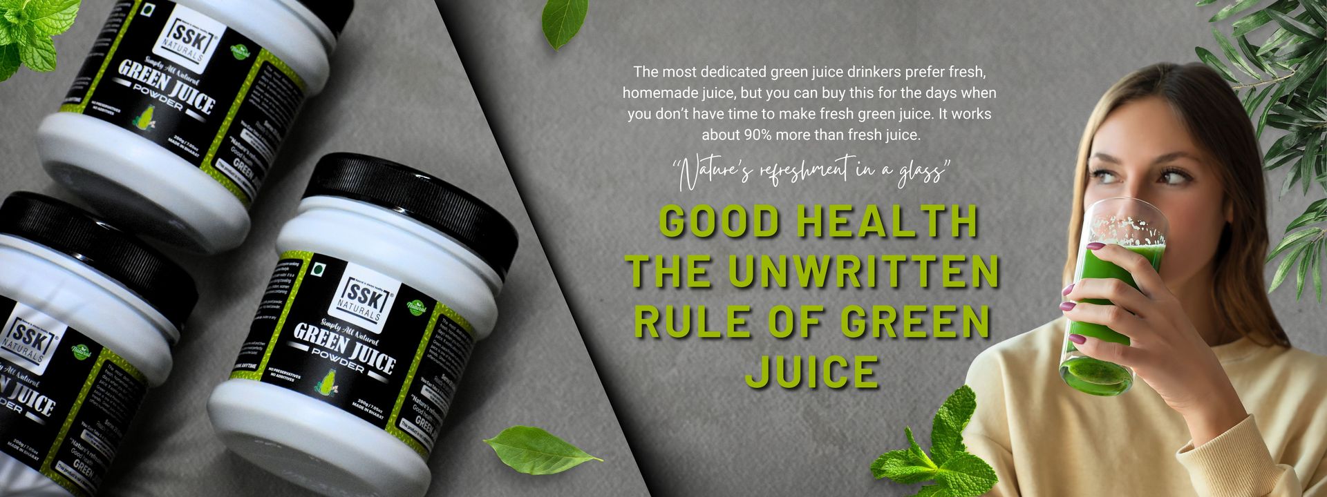 SSKNDS Green Juice Powder natural health supplement bottle