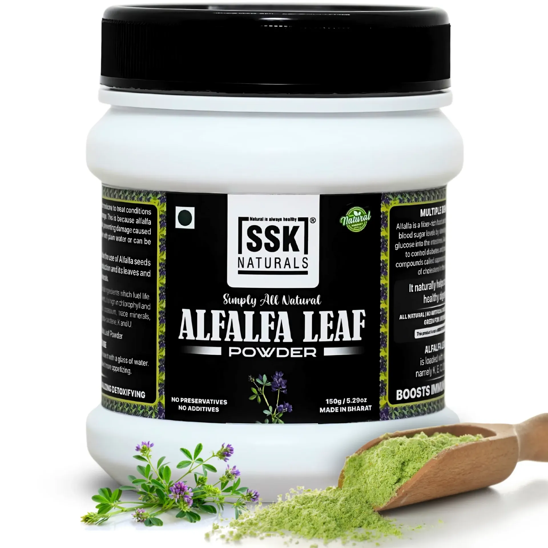 Alfalfa Leaf Powder | 100% Pure & Natural | Rich in Vitamins & Minerals | No Preservatives | Herbal Supplement Natural Traditional Method Made Herbal Ayurvedic for Men & Women | 150g / 5.29oz