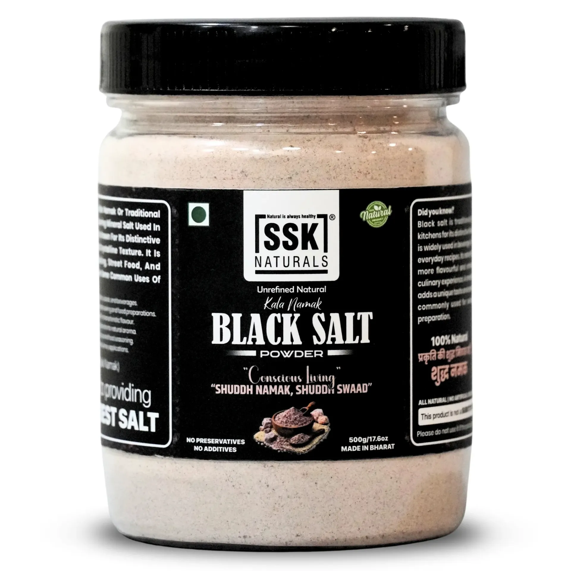 SSK NATURALS Black Salt Powder 500g | Pure Kala Namak | Aids Digestion | Natural Mineral-Rich Salt