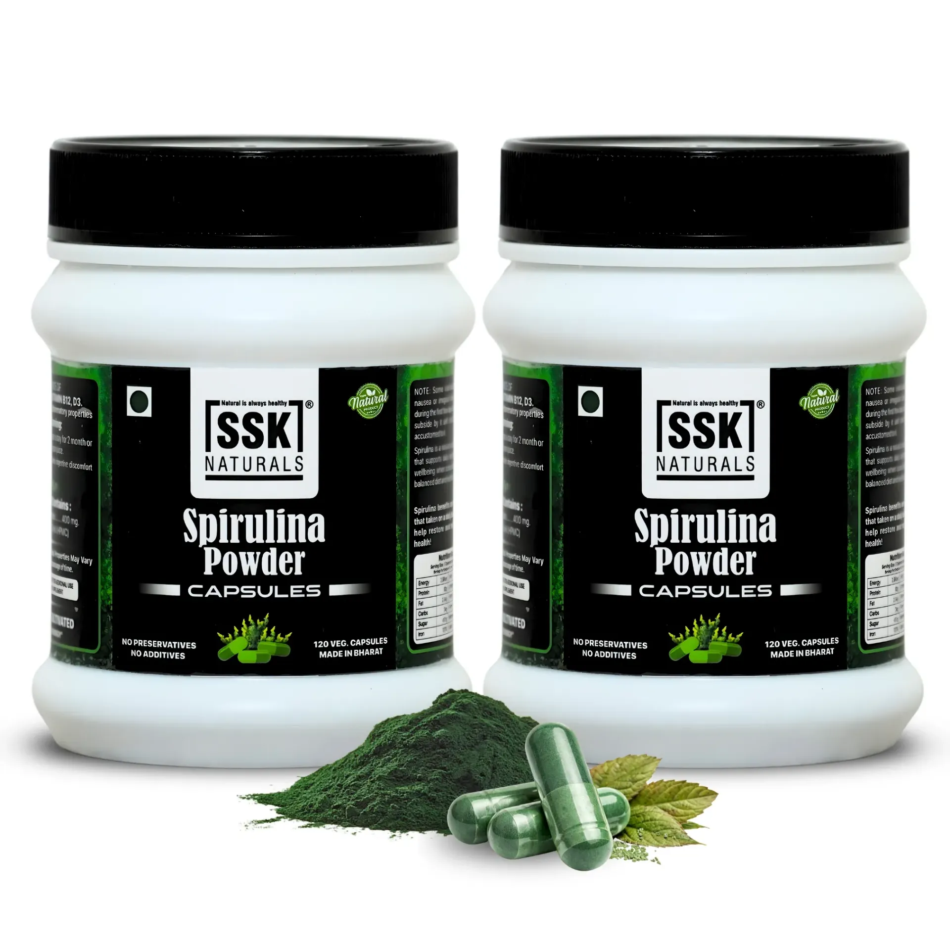Spirulina Powder Capsules | 120 Veg. Capsules | Pack of 2