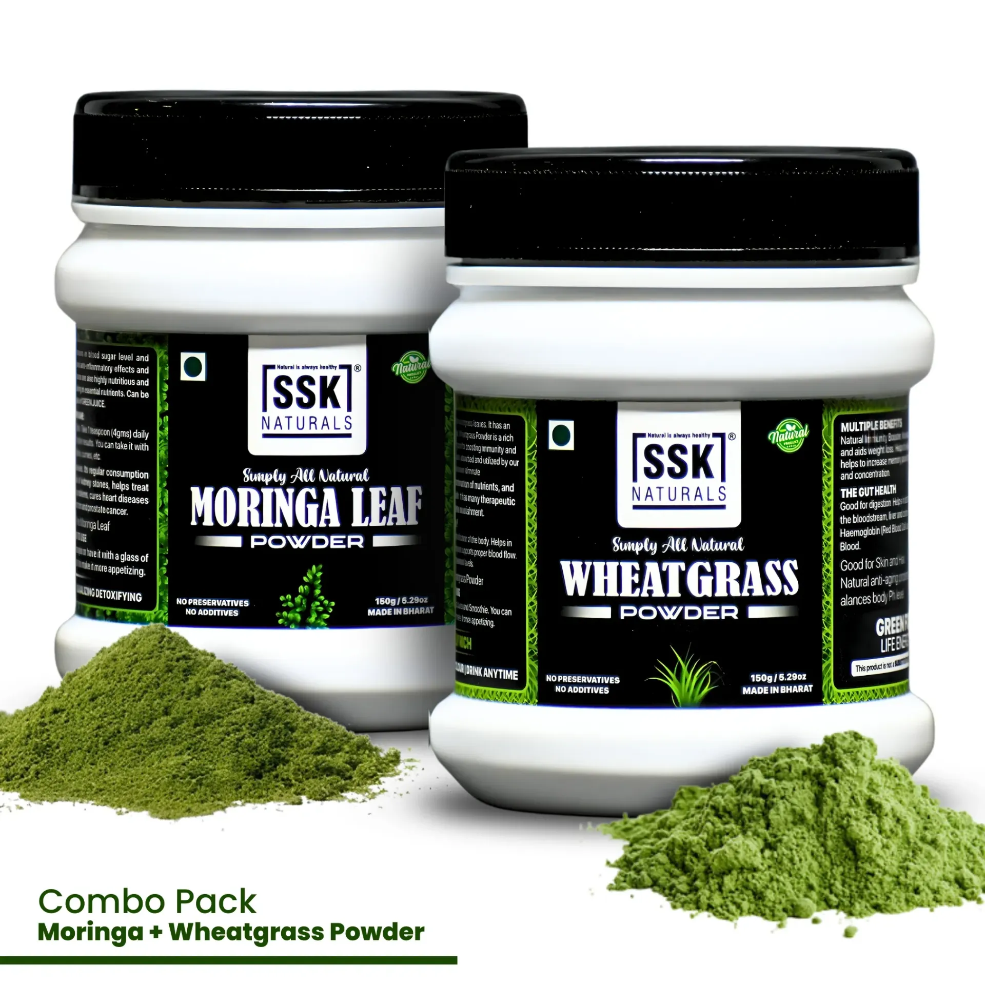 Moringa & Wheatgrass Powder | Superfood Combo Pack | Immunity Booster | 150g + 150g